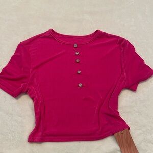 Pink crop top, Rhinestones, Cut out